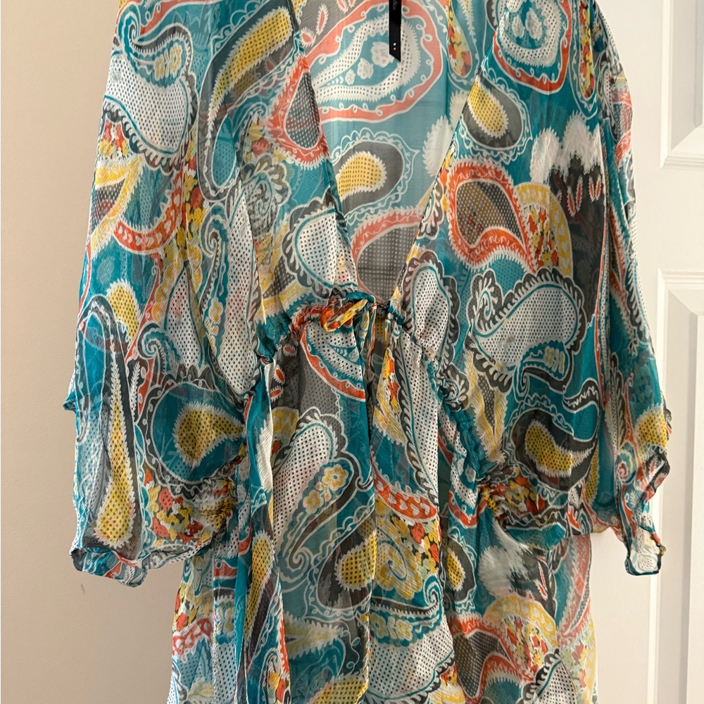 Paisley Print Sheer Blouse - Multicolor